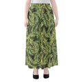 Green Tropical Palm Leaf Pattern Print Chiffon Maxi Skirt
