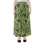 Green Tropical Palm Leaf Pattern Print Chiffon Maxi Skirt