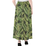 Green Tropical Palm Leaf Pattern Print Chiffon Maxi Skirt