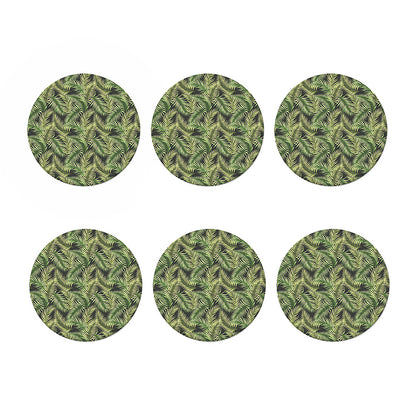 Green Tropical Palm Leaf Pattern Print Coaster Set