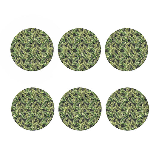 Green Tropical Palm Leaf Pattern Print Coaster Set