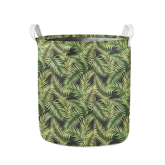 Green Tropical Palm Leaf Pattern Print Collapsible Laundry Basket