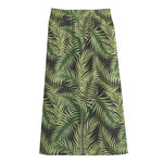 Green Tropical Palm Leaf Pattern Print Cotton Front Slit Maxi Skirt