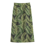 Green Tropical Palm Leaf Pattern Print Cotton Front Slit Maxi Skirt