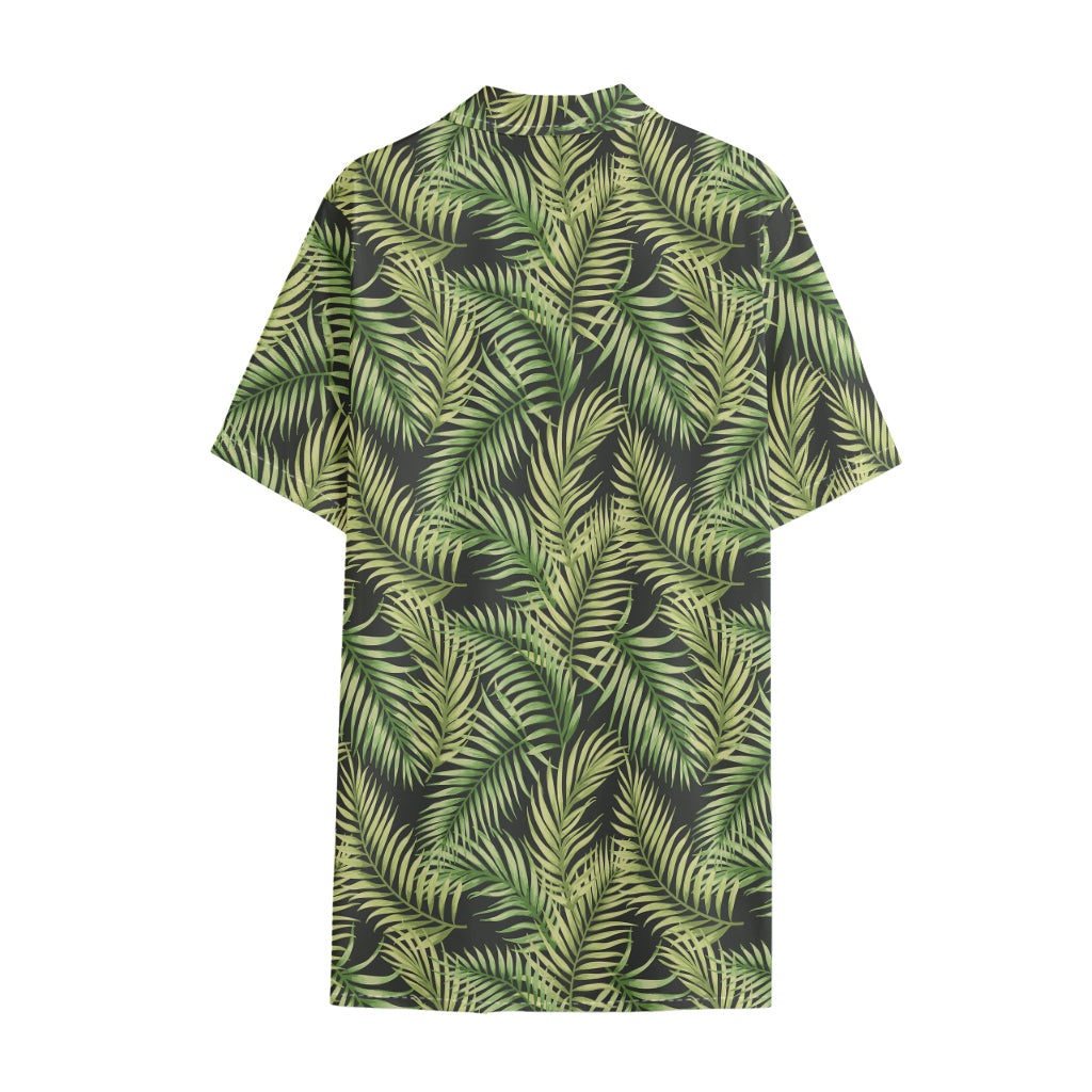 Green Tropical Palm Leaf Pattern Print Cotton Hawaiian Shirt