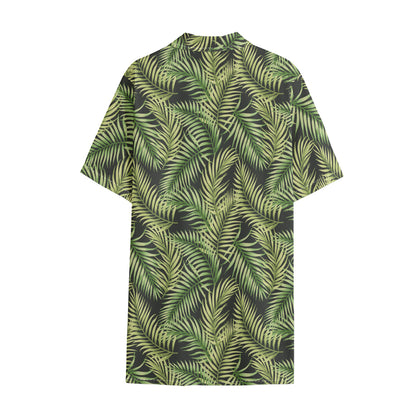 Green Tropical Palm Leaf Pattern Print Cotton Hawaiian Shirt