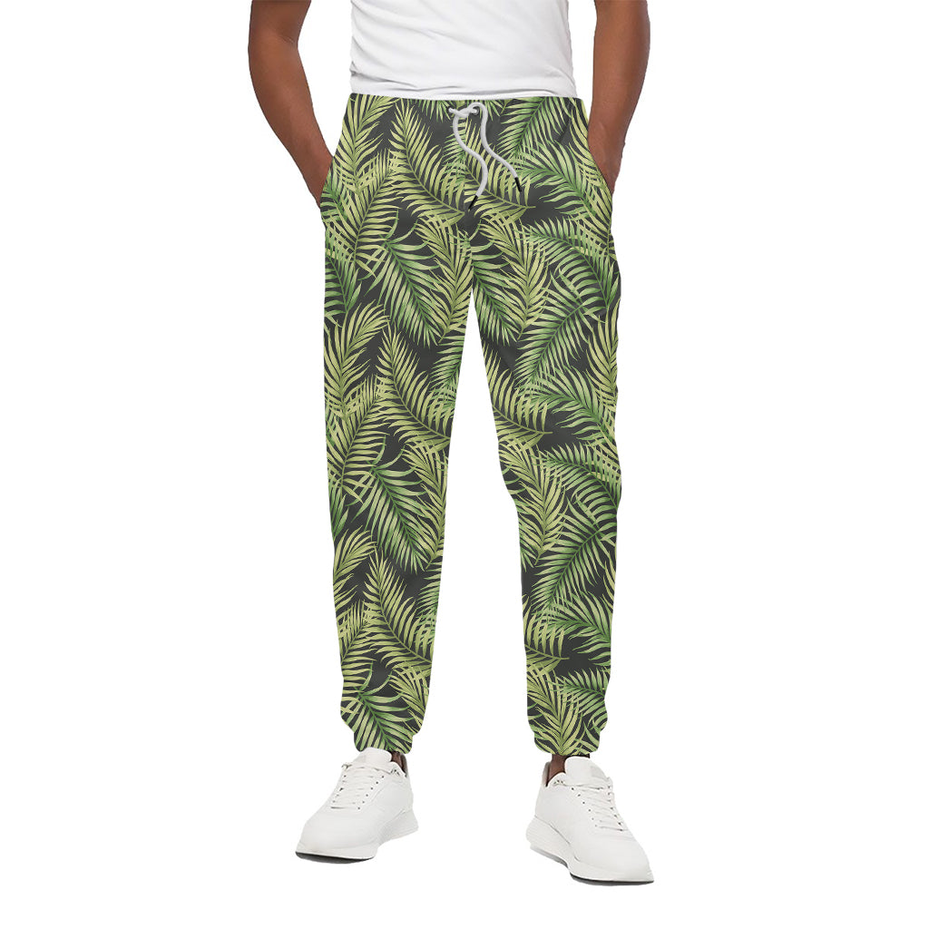 Green Tropical Palm Leaf Pattern Print Cotton Pants