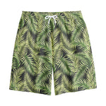 Green Tropical Palm Leaf Pattern Print Cotton Shorts
