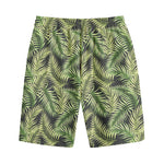 Green Tropical Palm Leaf Pattern Print Cotton Shorts