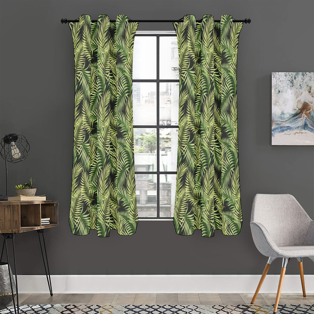 Green Tropical Palm Leaf Pattern Print Curtain