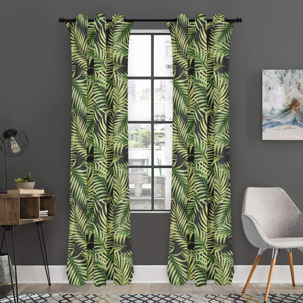 Green Tropical Palm Leaf Pattern Print Curtain