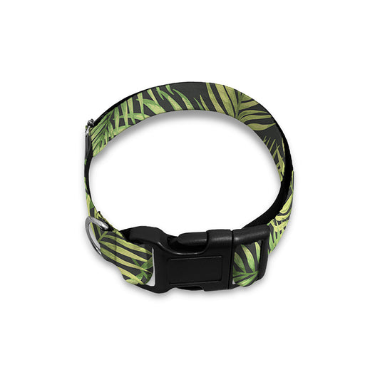Green Tropical Palm Leaf Pattern Print Dog Collar