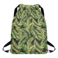 Green Tropical Palm Leaf Pattern Print Drawstring Backpack