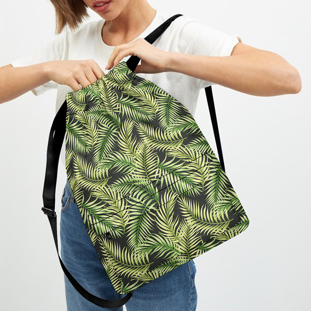 Green Tropical Palm Leaf Pattern Print Drawstring Backpack