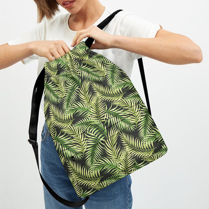 Green Tropical Palm Leaf Pattern Print Drawstring Backpack