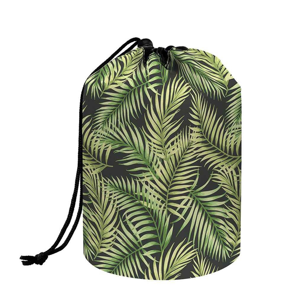 Green Tropical Palm Leaf Pattern Print Drawstring Makeup Bag