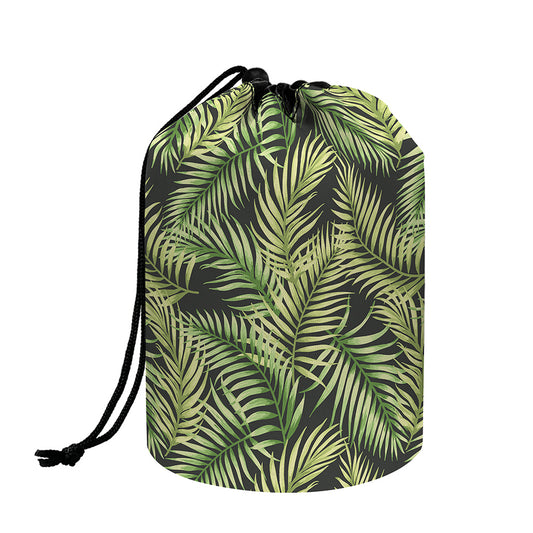 Green Tropical Palm Leaf Pattern Print Drawstring Makeup Bag