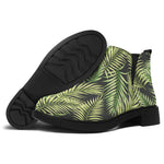Green Tropical Palm Leaf Pattern Print Flat Ankle Boots