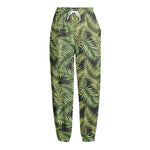 Green Tropical Palm Leaf Pattern Print Fleece Lined Knit Pants