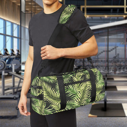 Green Tropical Palm Leaf Pattern Print Gym Bag