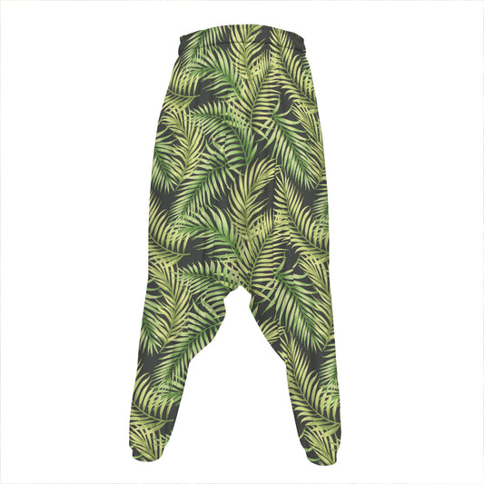 Green Tropical Palm Leaf Pattern Print Hammer Pants