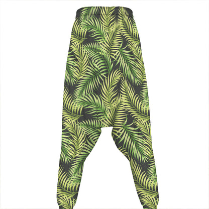 Green Tropical Palm Leaf Pattern Print Hammer Pants