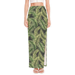 Green Tropical Palm Leaf Pattern Print High Slit Maxi Skirt