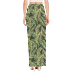 Green Tropical Palm Leaf Pattern Print High Slit Maxi Skirt