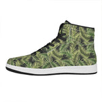 Green Tropical Palm Leaf Pattern Print High Top Leather Sneakers