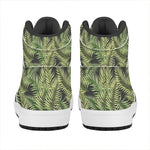 Green Tropical Palm Leaf Pattern Print High Top Leather Sneakers