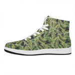 Green Tropical Palm Leaf Pattern Print High Top Leather Sneakers