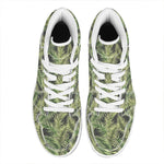 Green Tropical Palm Leaf Pattern Print High Top Leather Sneakers
