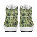 Green Tropical Palm Leaf Pattern Print High Top Leather Sneakers