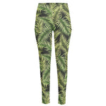 Green Tropical Palm Leaf Pattern Print High-Waisted Pocket Leggings