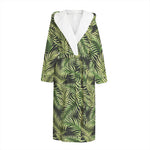 Green Tropical Palm Leaf Pattern Print Hooded Bathrobe