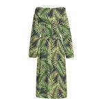 Green Tropical Palm Leaf Pattern Print Hooded Bathrobe