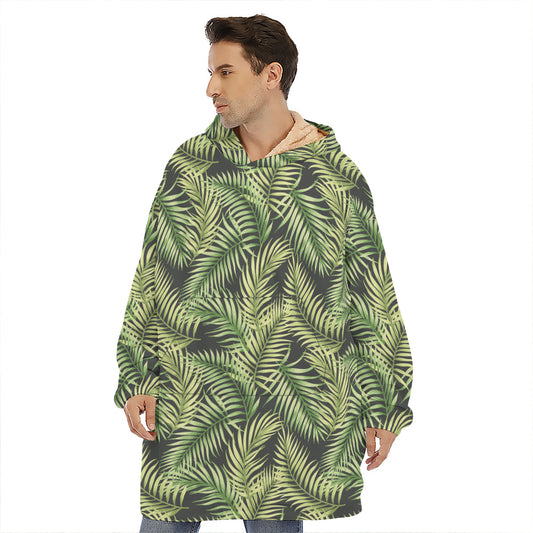 Green Tropical Palm Leaf Pattern Print Hoodie Blanket
