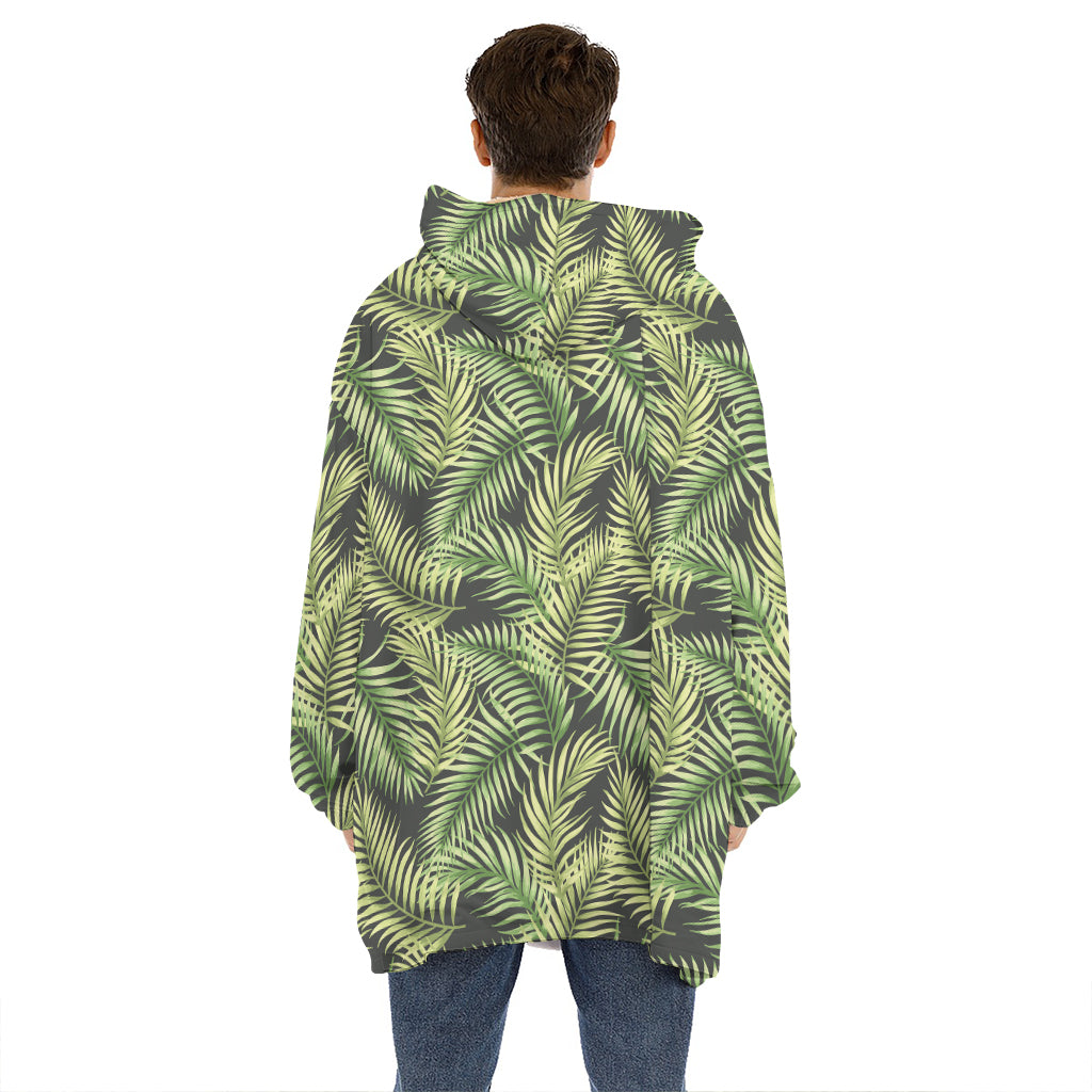 Green Tropical Palm Leaf Pattern Print Hoodie Blanket