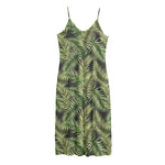 Green Tropical Palm Leaf Pattern Print Jersey Midi Cami Dress