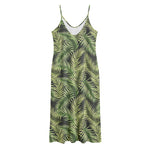 Green Tropical Palm Leaf Pattern Print Jersey Midi Cami Dress