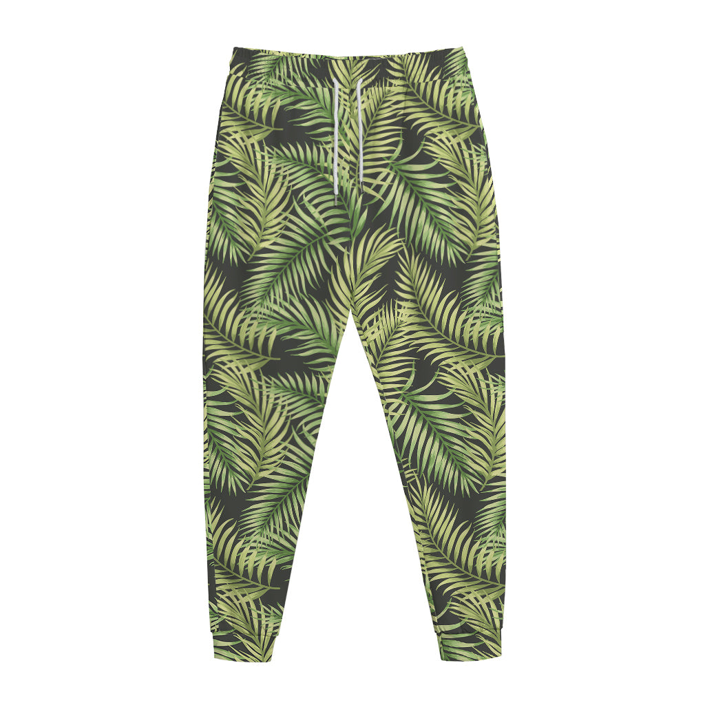 Green Tropical Palm Leaf Pattern Print Jogger Pants