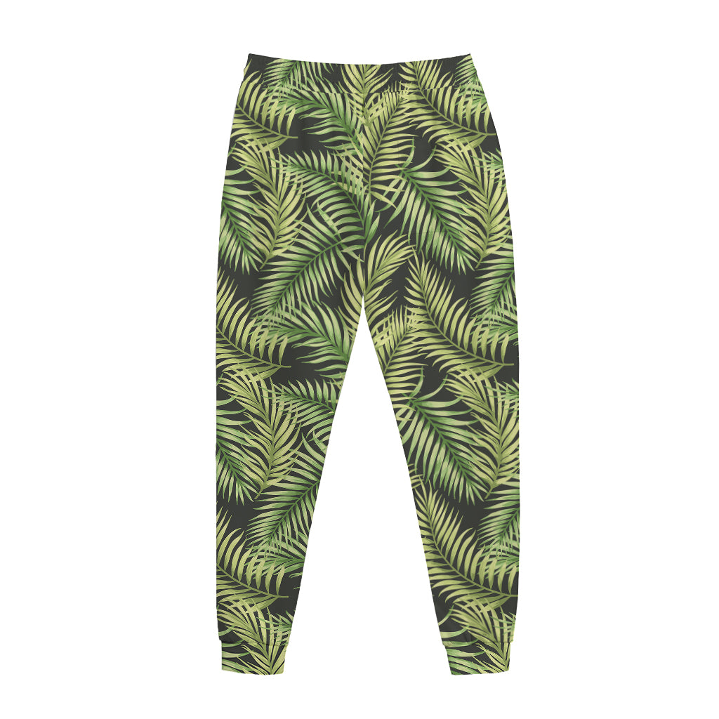 Green Tropical Palm Leaf Pattern Print Jogger Pants