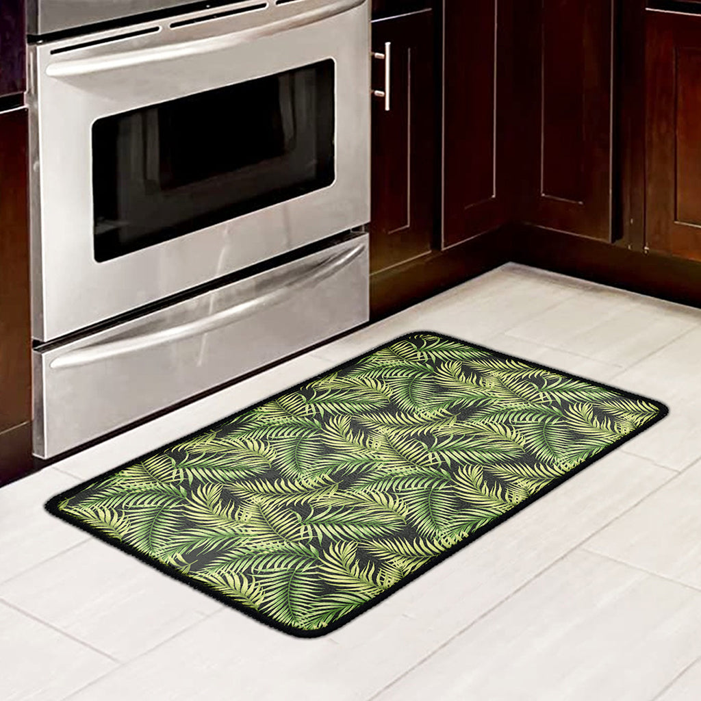 Green Tropical Palm Leaf Pattern Print Kitchen Mat