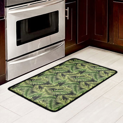 Green Tropical Palm Leaf Pattern Print Kitchen Mat