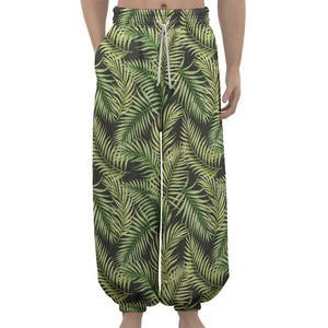 Green Tropical Palm Leaf Pattern Print Lantern Pants