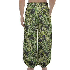 Green Tropical Palm Leaf Pattern Print Lantern Pants