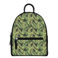 Green Tropical Palm Leaf Pattern Print Leather Backpack