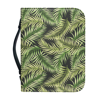 Green Tropical Palm Leaf Pattern Print Leather Bible Cover
