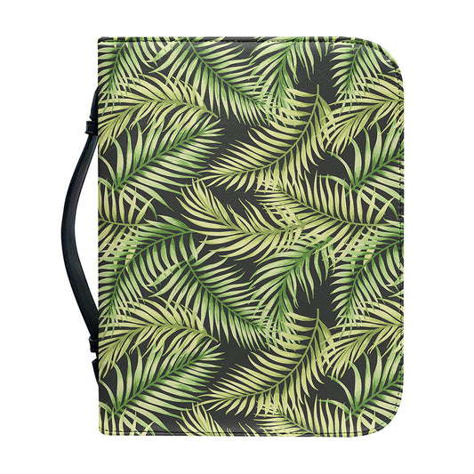 Green Tropical Palm Leaf Pattern Print Leather Bible Cover
