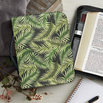 Green Tropical Palm Leaf Pattern Print Leather Bible Cover